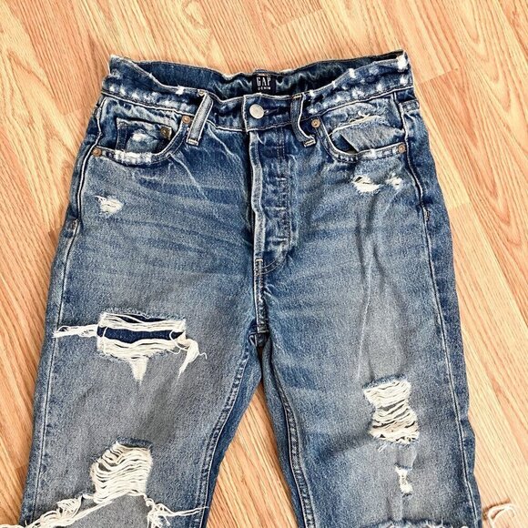 Gap destroyed distressed high rise cheeky straight jean with holes size 0 - Picture 2 of 9